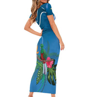 Guatemala Independence Day Short Sleeve Bodycon Dress Quetzal Tropical Flower - Wonder Print Shop