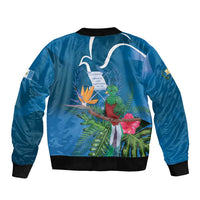 Guatemala Independence Day Sleeve Zip Bomber Jacket Quetzal Tropical Flower - Wonder Print Shop