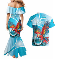 Honduras Independence Day Couples Matching Mermaid Dress and Hawaiian Shirt Scarlet Macaw Sky Blue - Wonder Print Shop