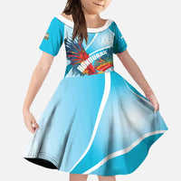 Honduras Independence Day Family Matching Long Sleeve Bodycon Dress and Hawaiian Shirt Scarlet Macaw Sky Blue - Wonder Print Shop