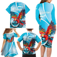 Honduras Independence Day Family Matching Long Sleeve Bodycon Dress and Hawaiian Shirt Scarlet Macaw Sky Blue - Wonder Print Shop