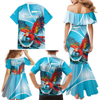 Honduras Independence Day Family Matching Mermaid Dress and Hawaiian Shirt Scarlet Macaw Sky Blue - Wonder Print Shop