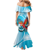 Honduras Independence Day Family Matching Mermaid Dress and Hawaiian Shirt Scarlet Macaw Sky Blue - Wonder Print Shop