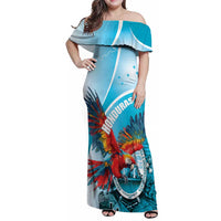 Honduras Independence Day Family Matching Off Shoulder Maxi Dress and Hawaiian Shirt Scarlet Macaw Sky Blue - Wonder Print Shop