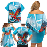 Honduras Independence Day Family Matching Off Shoulder Short Dress and Hawaiian Shirt Scarlet Macaw Sky Blue - Wonder Print Shop