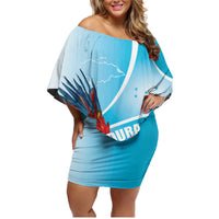 Honduras Independence Day Family Matching Off Shoulder Short Dress and Hawaiian Shirt Scarlet Macaw Sky Blue - Wonder Print Shop