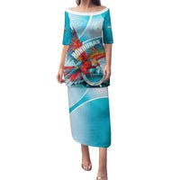 Honduras Independence Day Family Matching Puletasi and Hawaiian Shirt Scarlet Macaw Sky Blue - Wonder Print Shop