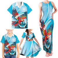 Honduras Independence Day Family Matching Tank Maxi Dress and Hawaiian Shirt Scarlet Macaw Sky Blue - Wonder Print Shop