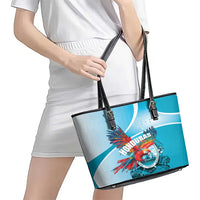 Honduras Independence Day Leather Tote Bag Scarlet Macaw Sky Blue - Wonder Print Shop