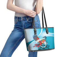 Honduras Independence Day Leather Tote Bag Scarlet Macaw Sky Blue - Wonder Print Shop