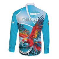 Honduras Independence Day Long Sleeve Button Shirt Scarlet Macaw Sky Blue - Wonder Print Shop