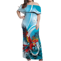 Honduras Independence Day Off Shoulder Maxi Dress Scarlet Macaw Sky Blue - Wonder Print Shop