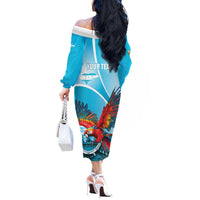 Honduras Independence Day Off The Shoulder Long Sleeve Dress Scarlet Macaw Sky Blue - Wonder Print Shop