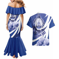 Honduras Couples Matching Mermaid Dress and Hawaiian Shirt Coat of Arms Orchid Navy Blue - Wonder Print Shop