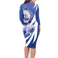 Honduras Family Matching Long Sleeve Bodycon Dress and Hawaiian Shirt Coat of Arms Orchid Navy Blue - Wonder Print Shop