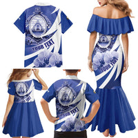 Honduras Family Matching Mermaid Dress and Hawaiian Shirt Coat of Arms Orchid Navy Blue - Wonder Print Shop