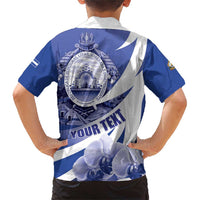 Honduras Family Matching Short Sleeve Bodycon Dress and Hawaiian Shirt Coat of Arms Orchid Navy Blue - Wonder Print Shop