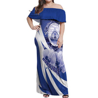 Honduras Off Shoulder Maxi Dress Coat of Arms Orchid Navy Blue - Wonder Print Shop