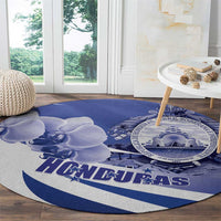 Honduras Round Carpet Coat of Arms Orchid Navy Blue