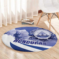 Honduras Round Carpet Coat of Arms Orchid Navy Blue
