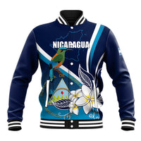 Nicaragua Independence Day Baseball Jacket Motmot Plumeria Floral - Wonder Print Shop