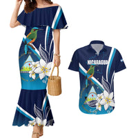 Nicaragua Independence Day Couples Matching Mermaid Dress and Hawaiian Shirt Motmot Plumeria Floral - Wonder Print Shop