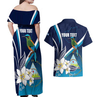 Nicaragua Independence Day Couples Matching Off Shoulder Maxi Dress and Hawaiian Shirt Motmot Plumeria Floral - Wonder Print Shop
