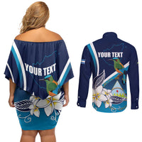 Nicaragua Independence Day Couples Matching Off Shoulder Short Dress and Long Sleeve Button Shirt Motmot Plumeria Floral - Wonder Print Shop