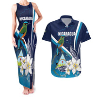 Nicaragua Independence Day Couples Matching Tank Maxi Dress and Hawaiian Shirt Motmot Plumeria Floral - Wonder Print Shop