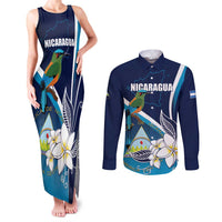 Nicaragua Independence Day Couples Matching Tank Maxi Dress and Long Sleeve Button Shirt Motmot Plumeria Floral - Wonder Print Shop
