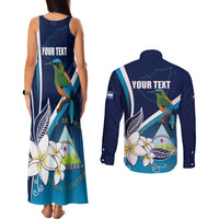 Nicaragua Independence Day Couples Matching Tank Maxi Dress and Long Sleeve Button Shirt Motmot Plumeria Floral - Wonder Print Shop