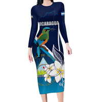 Nicaragua Independence Day Family Matching Long Sleeve Bodycon Dress and Hawaiian Shirt Motmot Plumeria Floral - Wonder Print Shop