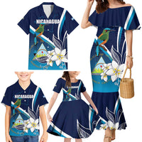Nicaragua Independence Day Family Matching Mermaid Dress and Hawaiian Shirt Motmot Plumeria Floral - Wonder Print Shop