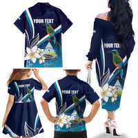 Nicaragua Independence Day Family Matching Off The Shoulder Long Sleeve Dress and Hawaiian Shirt Motmot Plumeria Floral - Wonder Print Shop