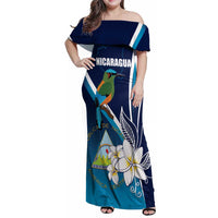 Nicaragua Independence Day Family Matching Off Shoulder Maxi Dress and Hawaiian Shirt Motmot Plumeria Floral - Wonder Print Shop