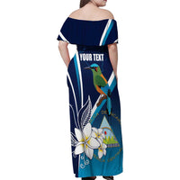 Nicaragua Independence Day Family Matching Off Shoulder Maxi Dress and Hawaiian Shirt Motmot Plumeria Floral - Wonder Print Shop