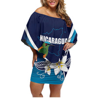 Nicaragua Independence Day Family Matching Off Shoulder Short Dress and Hawaiian Shirt Motmot Plumeria Floral - Wonder Print Shop