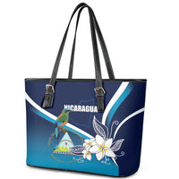 Nicaragua Independence Day Leather Tote Bag Motmot Plumeria Floral - Wonder Print Shop