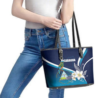 Nicaragua Independence Day Leather Tote Bag Motmot Plumeria Floral - Wonder Print Shop