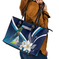Nicaragua Independence Day Leather Tote Bag Motmot Plumeria Floral - Wonder Print Shop