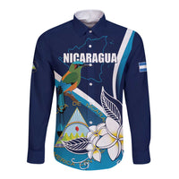 Nicaragua Independence Day Long Sleeve Button Shirt Motmot Plumeria Floral - Wonder Print Shop