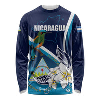 Nicaragua Independence Day Long Sleeve Shirt Motmot Plumeria Floral - Wonder Print Shop