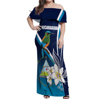Nicaragua Independence Day Off Shoulder Maxi Dress Motmot Plumeria Floral - Wonder Print Shop