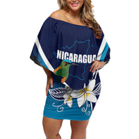 Nicaragua Independence Day Off Shoulder Short Dress Motmot Plumeria Floral - Wonder Print Shop