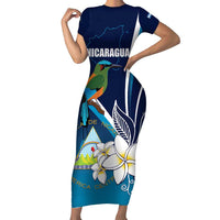Nicaragua Independence Day Short Sleeve Bodycon Dress Motmot Plumeria Floral - Wonder Print Shop
