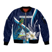 Nicaragua Independence Day Sleeve Zip Bomber Jacket Motmot Plumeria Floral - Wonder Print Shop