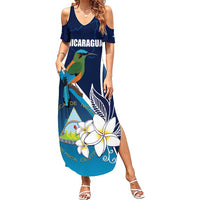 Nicaragua Independence Day Summer Maxi Dress Motmot Plumeria Floral - Wonder Print Shop