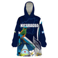 Nicaragua Independence Day Wearable Blanket Hoodie Motmot Plumeria Floral - Wonder Print Shop