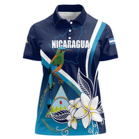 Nicaragua Independence Day Women Polo Shirt Motmot Plumeria Floral - Wonder Print Shop