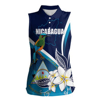Nicaragua Independence Day Women Sleeveless Polo Shirt Motmot Plumeria Floral - Wonder Print Shop